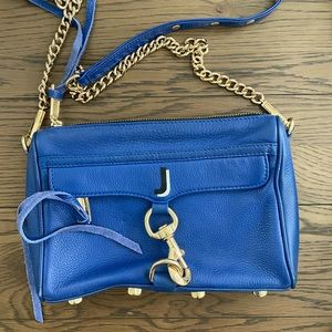 Rebecca Minkoff Mini M.A.C Blue Leather Crossbody Bag with “J” initial